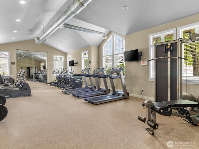 13511 97th Ave E Unit 304, Puyallup, WA 98373 - workout area with vaulted ceiling, carpet floors, and recessed lighting