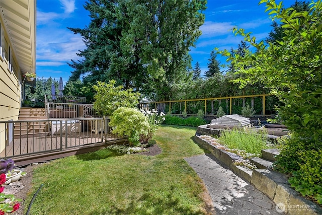 507 Lyla Ln, Bellingham, WA 98225 - view of green lawn with a wooden deck