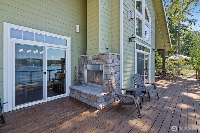 1321 E Mason Lake Dr E, Grapeview, WA 98546 - wooden deck with a fireplace