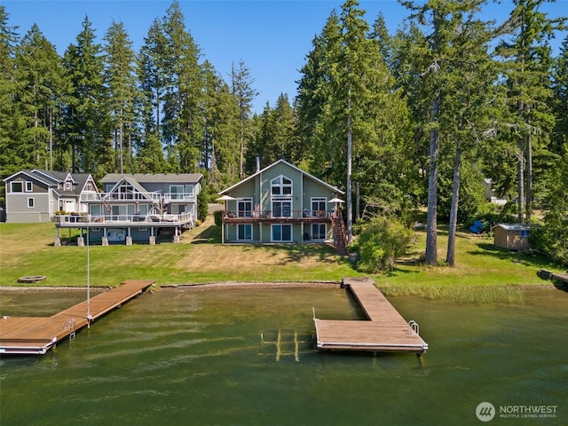1321 E Mason Lake Dr E, Grapeview, WA 98546 - dock area with a water view and a yard