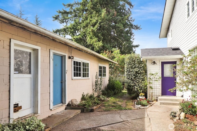 8597 Harborview Rd, Blaine, WA 98230 - view of exterior entry with concrete block siding