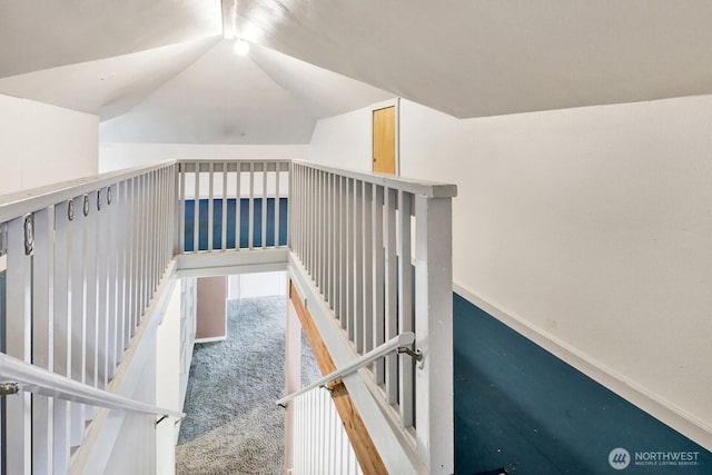 8597 Harborview Rd, Blaine, WA 98230 - staircase with carpet floors and lofted ceiling