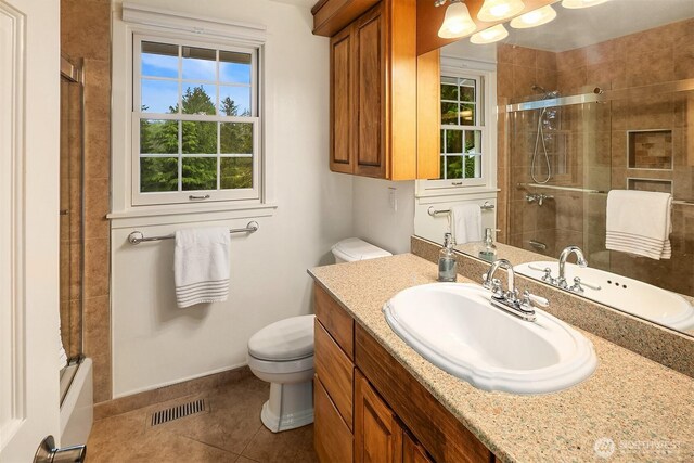 12810 NE 32nd Pl, Bellevue, WA 98005 - full bath with a tile shower, vanity, and tile patterned flooring