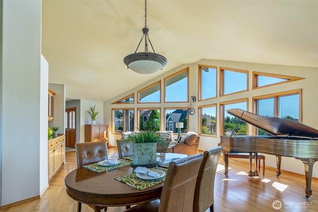8705 Fenwick Loop SE, Olympia, WA 98513 - dining area with healthy amount of natural light, light wood-style flooring, and high vaulted ceiling