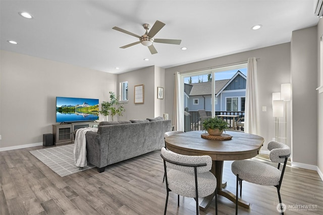 5690 Sunstone Pl Unit 101, Ferndale, WA 98248 - dining space featuring ceiling fan, light wood finished floors, and recessed lighting