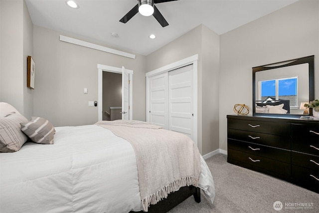 5690 Sunstone Pl Unit 101, Ferndale, WA 98248 - carpeted bedroom with a closet, recessed lighting, and ceiling fan