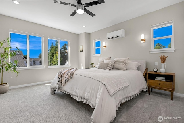 5690 Sunstone Pl Unit 101, Ferndale, WA 98248 - bedroom featuring an AC wall unit, carpet flooring, recessed lighting, and a ceiling fan