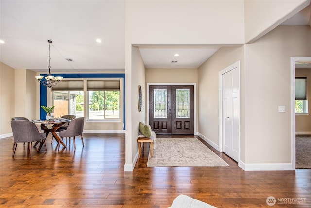 73 Sable Ct, Sequim, WA 98382 - foyer featuring a chandelier, dark wood-style flooring, and recessed lighting