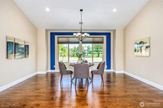 73 Sable Ct, Sequim, WA 98382 - dining space with a chandelier, dark wood finished floors, and recessed lighting