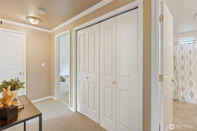 352 E Springfield Loop, Shelton, WA 98584 - hallway featuring crown molding and light carpet
