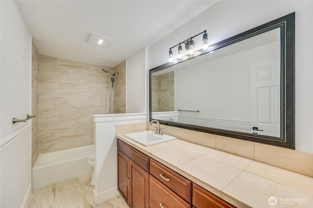 1717 150th Ave SE Unit 18, Bellevue, WA 98007 - full bathroom featuring vanity, marble finish flooring, and shower / tub combination