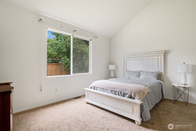 20122 102nd Ave SE, Kent, WA 98031 - carpeted bedroom with baseboards and high vaulted ceiling