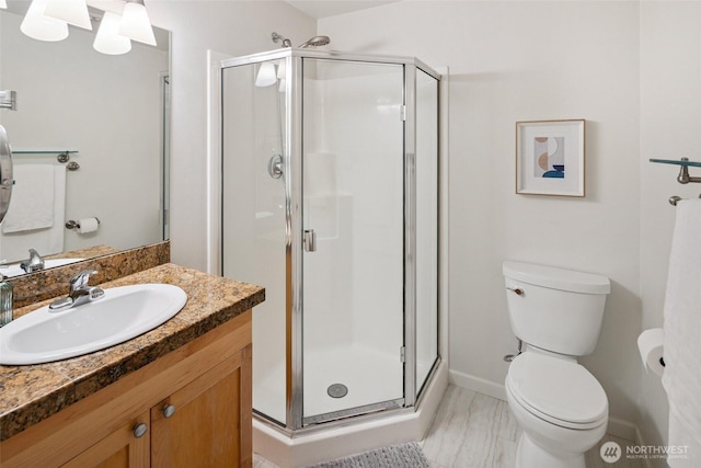 10549 Stone Ave N Unit 101, Seattle, WA 98133 - bathroom with vanity, a stall shower, and marble finish flooring
