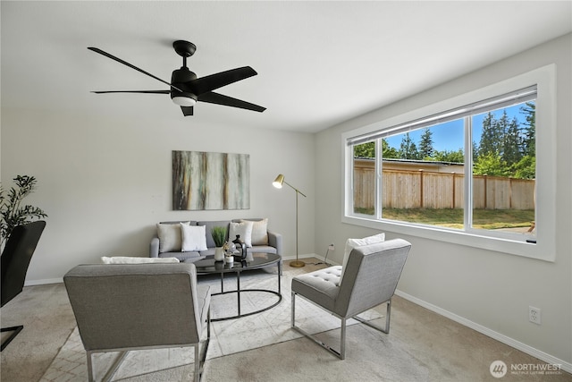 18844 SE 214th St, Renton, WA 98058 - carpeted living room with baseboards and ceiling fan