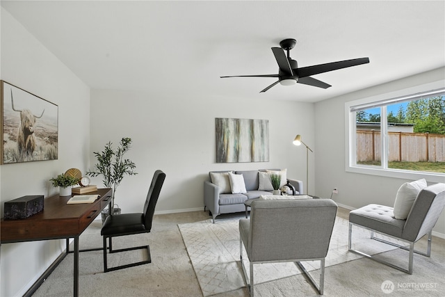 18844 SE 214th St, Renton, WA 98058 - living area with a ceiling fan, light colored carpet, and an office area