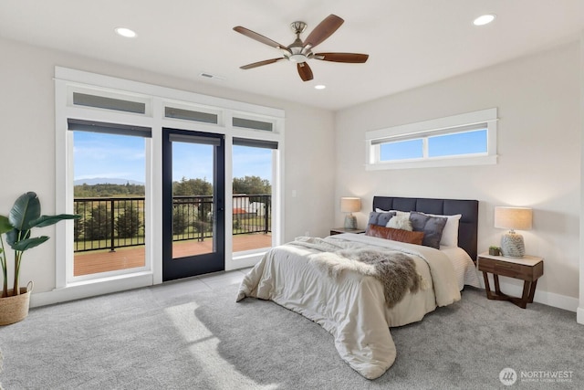 5754 W 26th Crst, Ferndale, WA 98248 - carpeted bedroom with access to exterior, recessed lighting, and ceiling fan