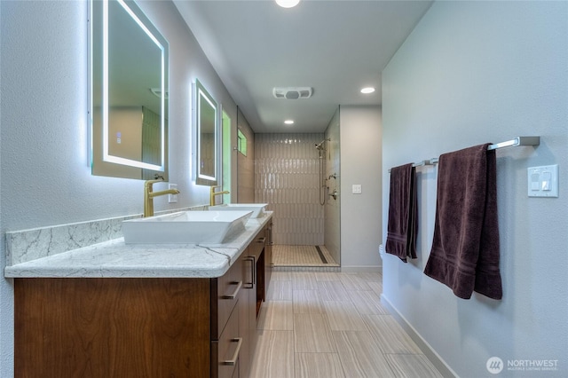 1382 Highland Rd, Walla Walla, WA 99362 - bathroom featuring a shower stall, vanity, and recessed lighting