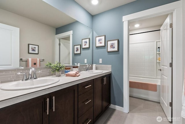 821 SE 12th Pl Unit 31, North Bend, WA 98045 - full bathroom featuring double vanity, tile patterned flooring, and shower / tub combination