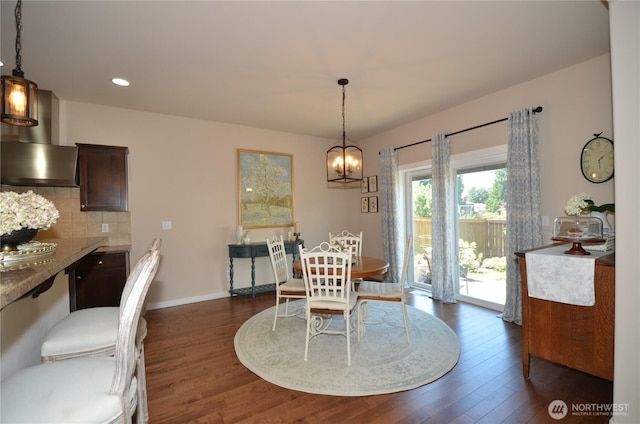 27719 NE 146th Way, Duvall, WA 98019 - dining room with dark wood-type flooring, a chandelier, and recessed lighting