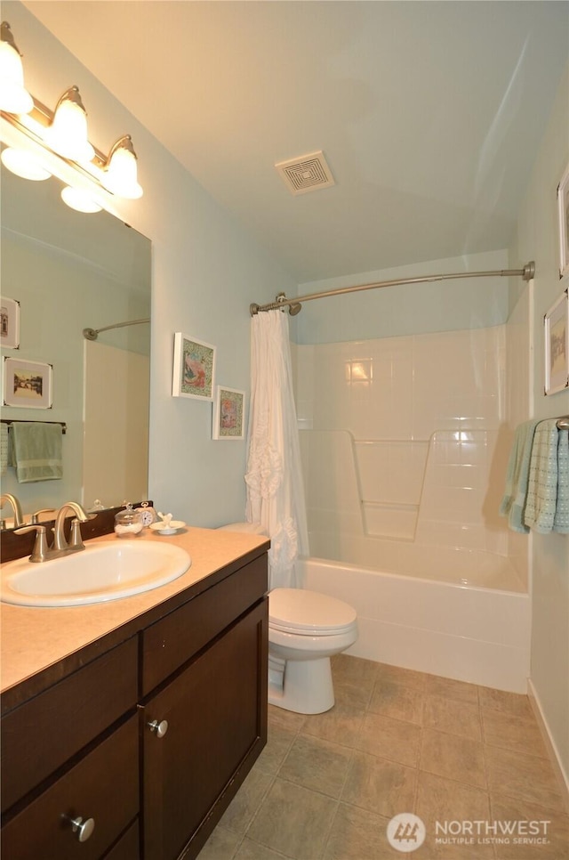 27719 NE 146th Way, Duvall, WA 98019 - full bathroom featuring shower / bath combo with shower curtain, vanity, and tile patterned floors