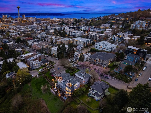 1416 6th Ave N, Seattle, WA 98109 - aerial overview of property's location with a large body of water