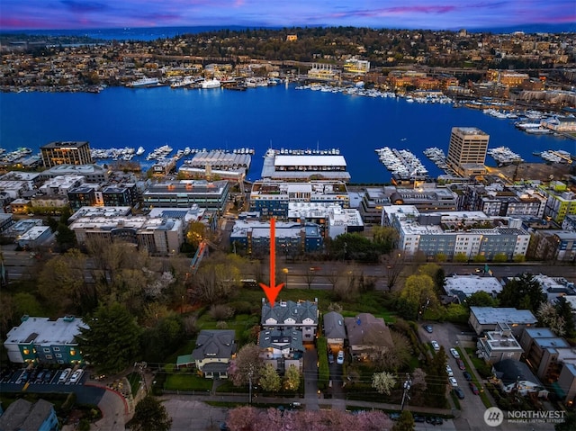 1416 6th Ave N, Seattle, WA 98109 - aerial view of property's location featuring numerous boat docks and a nearby body of water