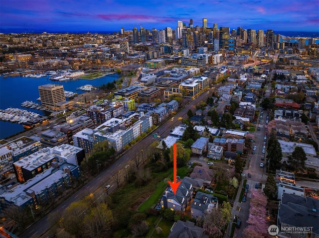 1416 6th Ave N, Seattle, WA 98109 - aerial view at dusk of a city view and a water view
