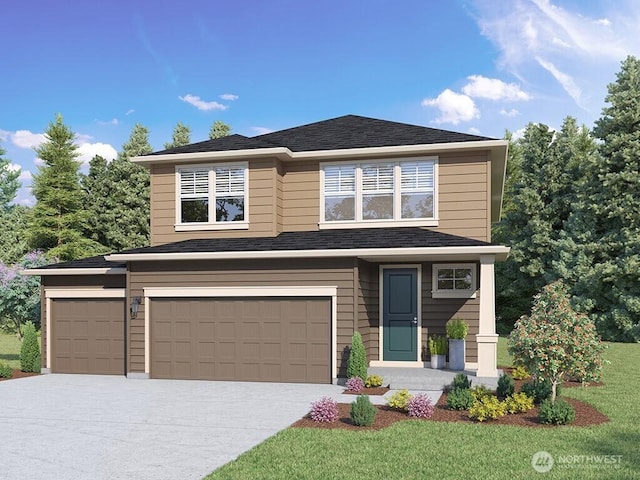 28303 74th Dr NW Unit 88, Stanwood, WA 98292 - view of front facade featuring driveway, a garage, and a front lawn