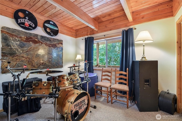 2115 Chiwawa Ct, Leavenworth, WA 98826 - carpeted home office with a wood ceiling with exposed beams