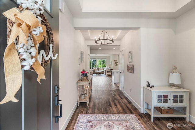 10 Coyote Rd, Montesano, WA 98563 - entryway with a chandelier, dark wood-type flooring, and recessed lighting