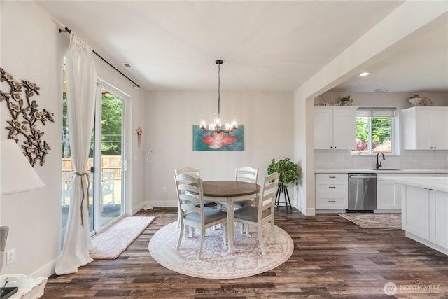 10 Coyote Rd, Montesano, WA 98563 - dining space featuring dark wood-style floors, a chandelier, and recessed lighting