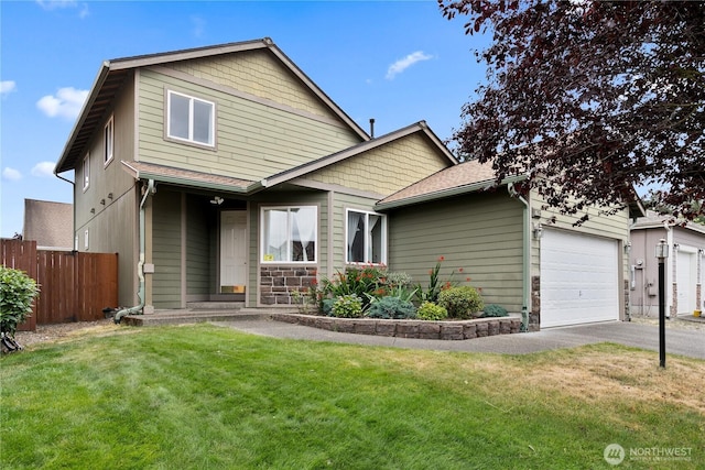 17915 25th Ave E, Tacoma, WA 98445 - view of front of property featuring a garage, driveway, stone siding, and a shingled roof