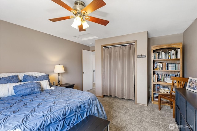 11389 Thompson Rd NE, Moses Lake, WA 98837 - bedroom featuring light colored carpet, a closet, and ceiling fan