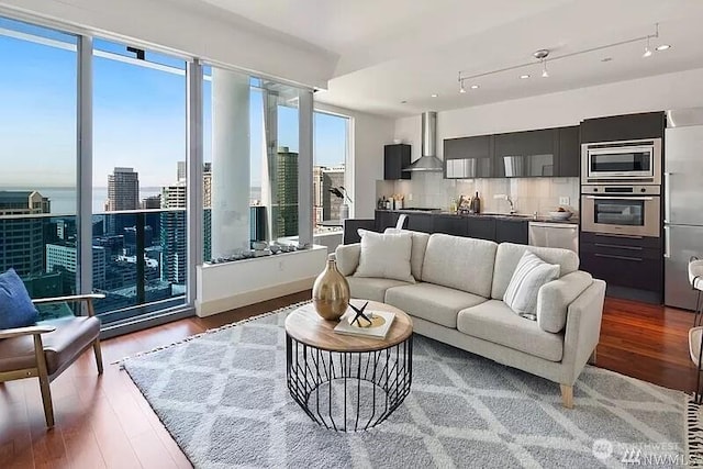 737 Olive Way Unit 3110, Seattle, WA 98101 - living area with wood finished floors and a view of city