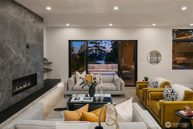 4719 86th Ave SE, Mercer Island, WA 98040 - living area featuring recessed lighting and a tile fireplace