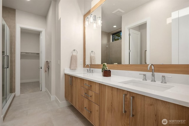 4719 86th Ave SE, Mercer Island, WA 98040 - full bath featuring double vanity, a stall shower, and a spacious closet