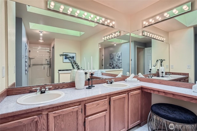 31451 48th Pl SW, Federal Way, WA 98023 - full bathroom with a stall shower, double vanity, and a skylight