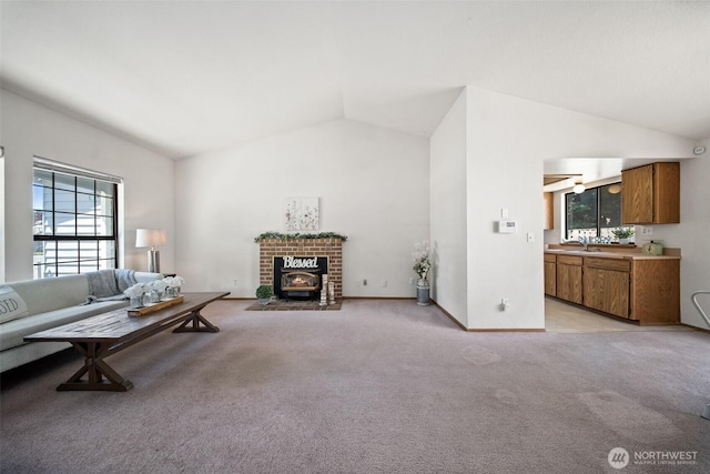 2528 S 363rd St, Federal Way, WA 98003 - living room featuring lofted ceiling, plenty of natural light, and light carpet