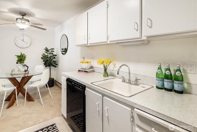 19411 56th Ave W Unit 321, Lynnwood, WA 98036 - kitchen featuring dishwasher, light countertops, white cabinetry, and ceiling fan