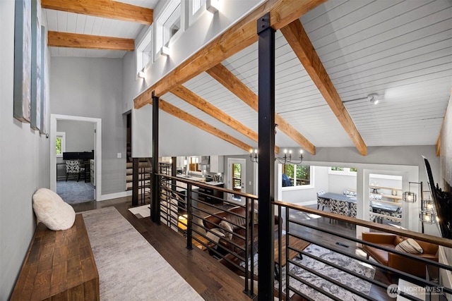 13 Westbrook Ct, Bellingham, WA 98229 - corridor with a chandelier, wood finished floors, and an upstairs landing