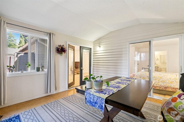 13216 NE 138th Pl, Kirkland, WA 98034 - dining room featuring vaulted ceiling and baseboards