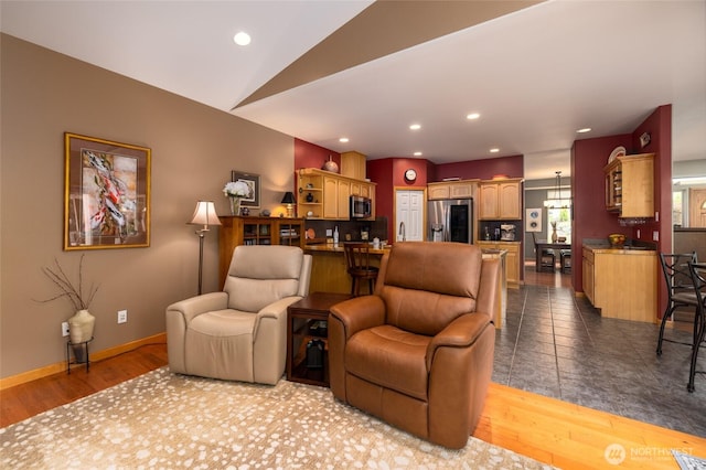 3205 Shelly Hill Rd, Mount Vernon, WA 98274 - living room featuring wood finished floors, recessed lighting, and lofted ceiling