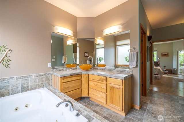 3205 Shelly Hill Rd, Mount Vernon, WA 98274 - full bathroom featuring a jetted tub, double vanity, and ensuite bath