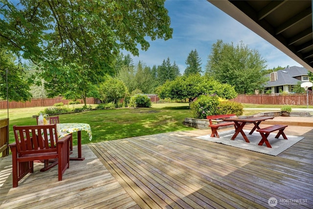 1323 216th Ave NE, Sammamish, WA 98074 - wooden terrace featuring a fenced backyard and outdoor dining area