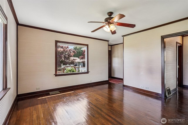 3706 Upland Ave, Everett, WA 98203 - unfurnished room featuring hardwood / wood-style floors, ceiling fan, and crown molding