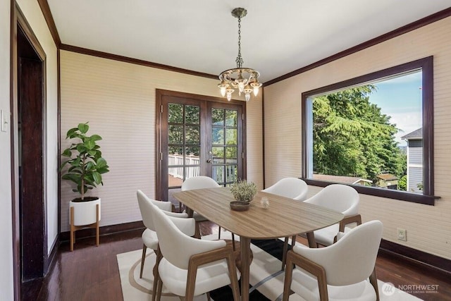 3706 Upland Ave, Everett, WA 98203 - dining area with a chandelier, dark wood finished floors, and crown molding