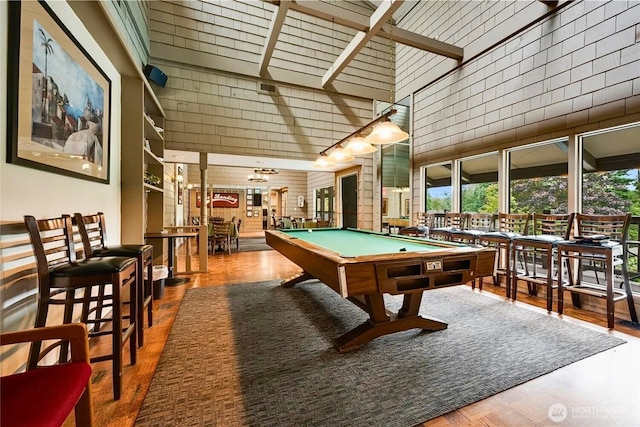 13932 NE 60th St Unit 150, Redmond, WA 98052 - playroom featuring high vaulted ceiling, billiards, and wood finished floors