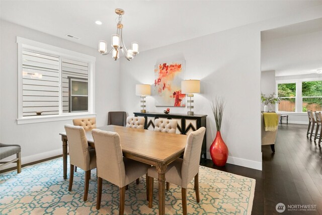 305 Field Pl SE, Renton, WA 98059 - dining room with a chandelier, wood finished floors, and recessed lighting