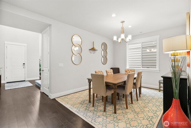 305 Field Pl SE, Renton, WA 98059 - dining room with a chandelier, dark wood-style flooring, and recessed lighting