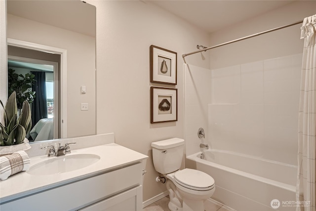 13908 198th St E, Graham, WA 98338 - full bath featuring shower / bath combo, vanity, ensuite bath, and tile patterned floors